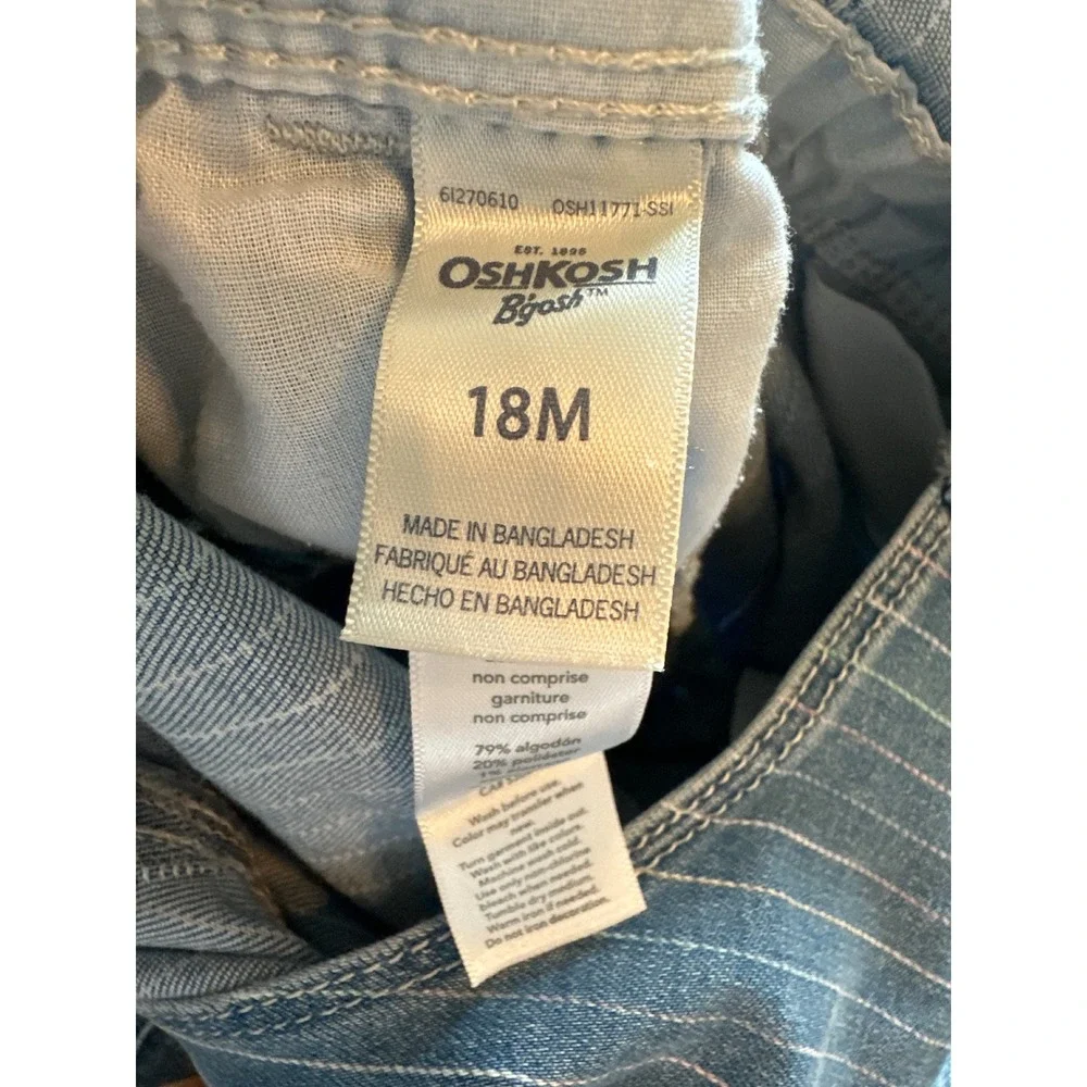 OshKosh B'Gosh Denim Overalls Pinstripe 18M Baby Girl Toddler Cute